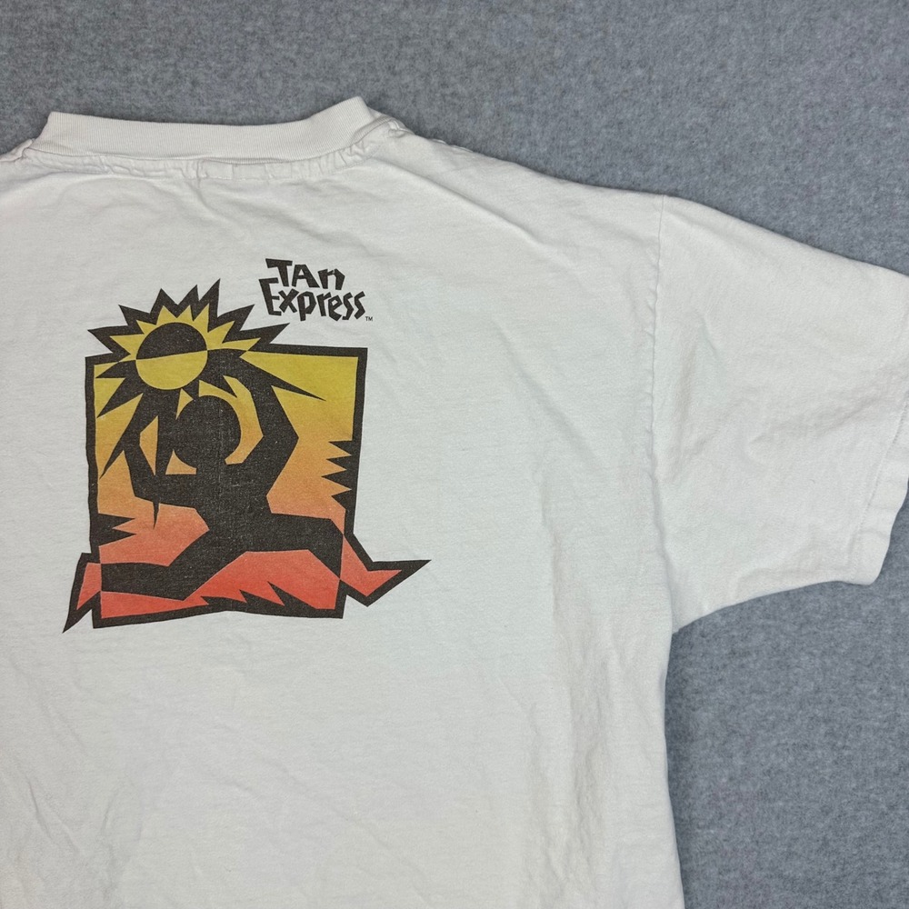 Vintage Hanes Beefy-T Banana Boat Tan Express T-Shirt Off‎ White XL 90s USA Made